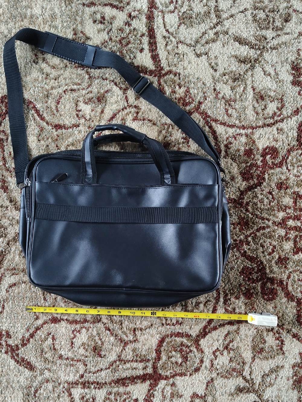Men's Black Leather-Look Messenger Bag with Shoulder Strap